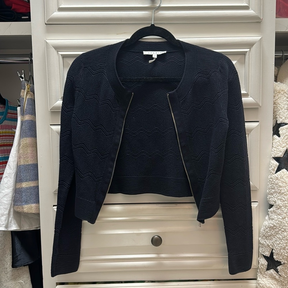 Sandro zip cropped sweater, navy